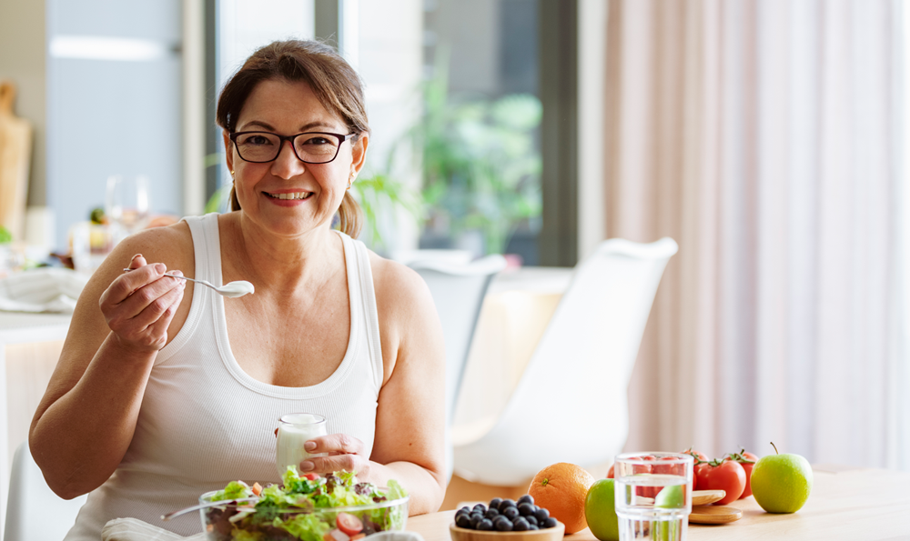 A woman eating a healthy meal