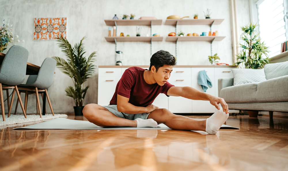 A man stretching his leg