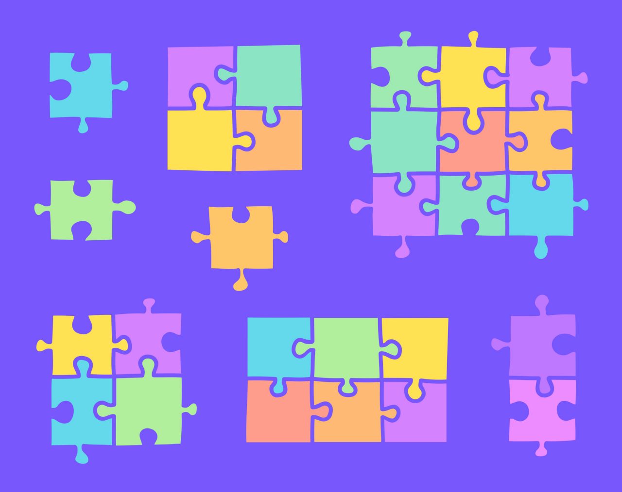 Modern hand drawn puzzle pieces design working together teamwork