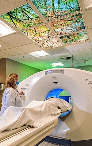 Patient undergoing a PET/CT scan.